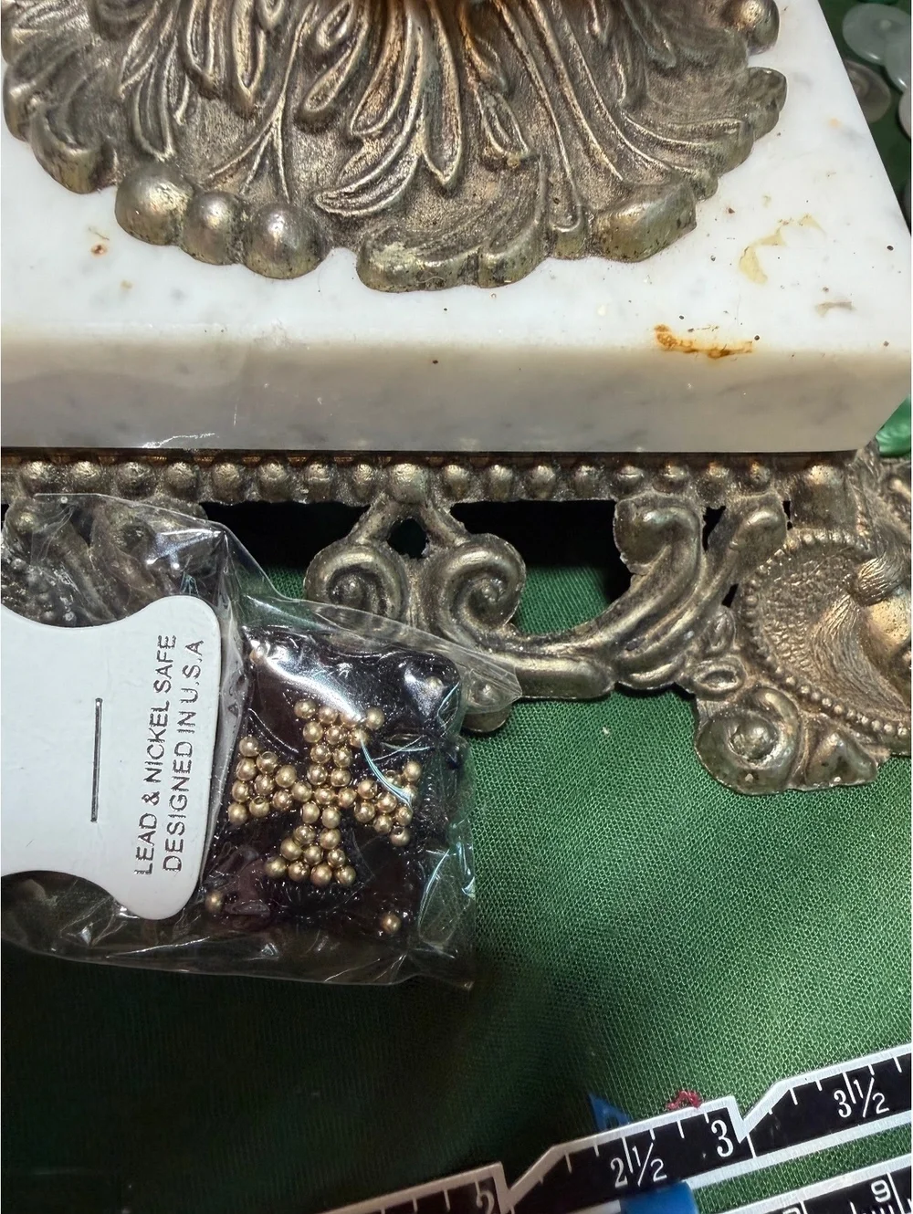 Vintage Lead & Nickel Safe Beaded Cross ring